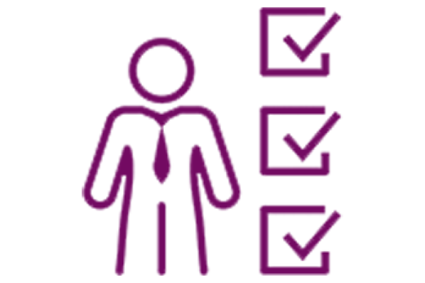 standing man with tie icon with three check marks next to them